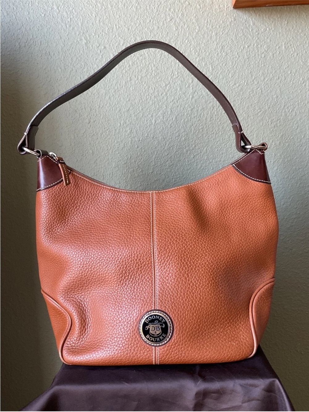 Dooney & Bourke Brown and Dark Brown Pebbled Leather Shoulder Bag